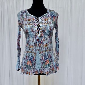 Lucky Brand Women's Long Sleeve Sheer Top Floral Size Small